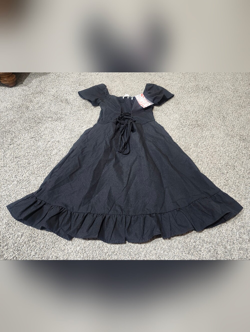 Romwe Black Ruffle Hem Dress with Tie Front Size Small New